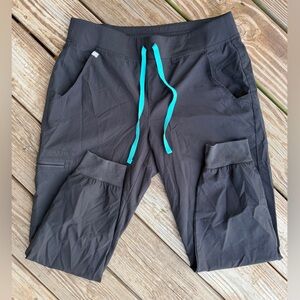 Figs Black Scrub Zamora Joggers with Teal Drawstrings